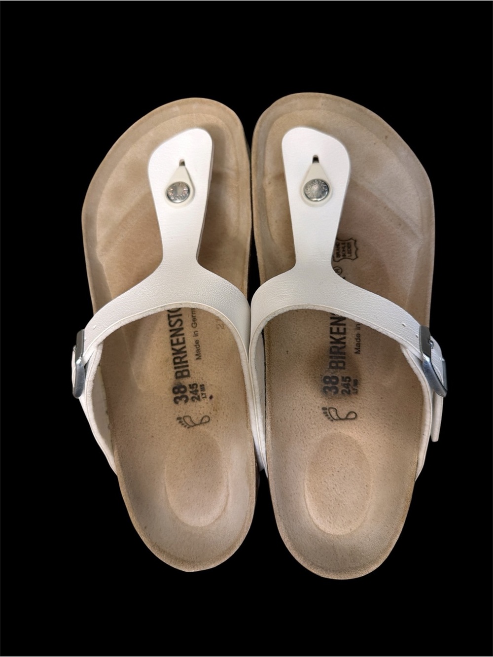 Birkenstock Gizeh Thong Sandals White w/Silver Buckle Size 7.5 - Picture 4 of 7